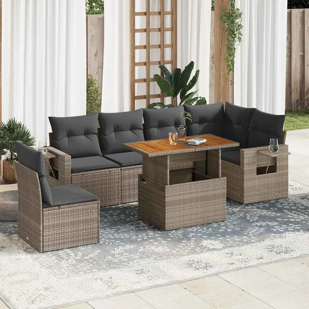 Sofa Sofos komplektas su pagalvėlėmis, 7 dalių, pilkas, poliratanas