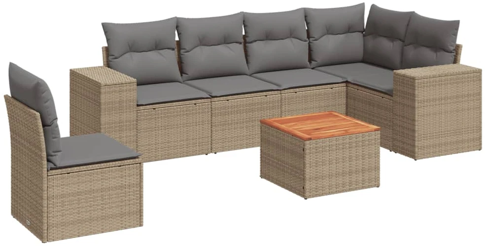 Sofa Sofos komplektas su pagalvėlėmis, 7 dalių, smėlio, poliratanas