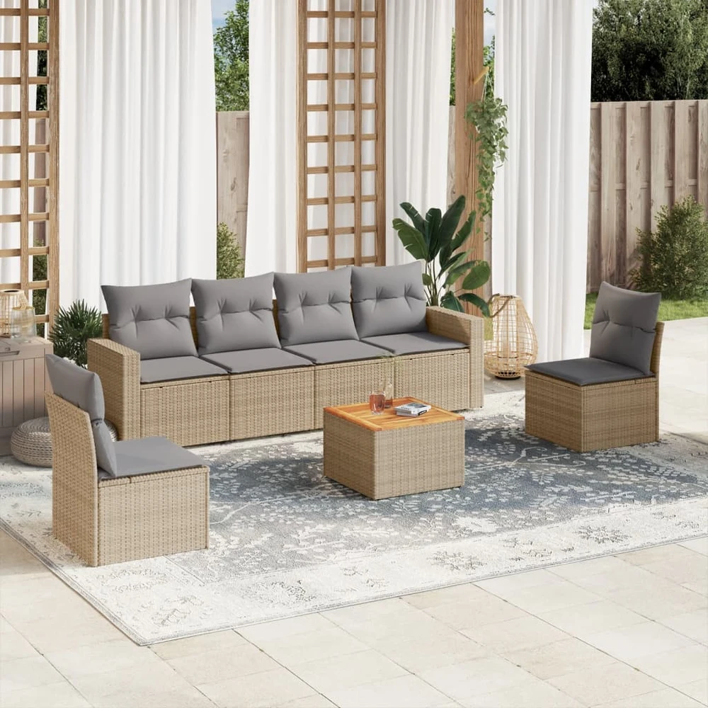 Sofa Sofos komplektas su pagalvėlėmis, 7 dalių, smėlio, poliratanas