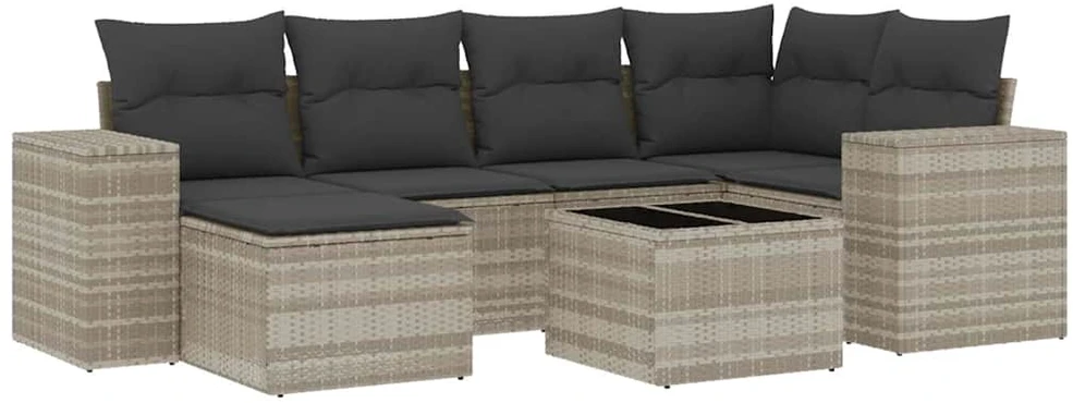 Sofa Sofos komplektas su pagalvėlėmis, 7 dalių, pilkas, poliratanas