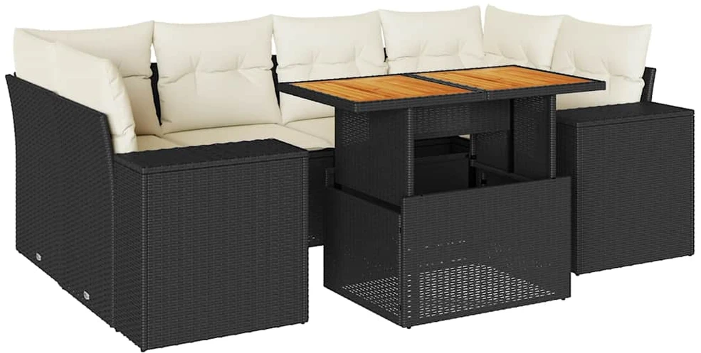 Sofa Sofos komplektas su pagalvėlėmis, 7 dalių, juodas, poliratanas