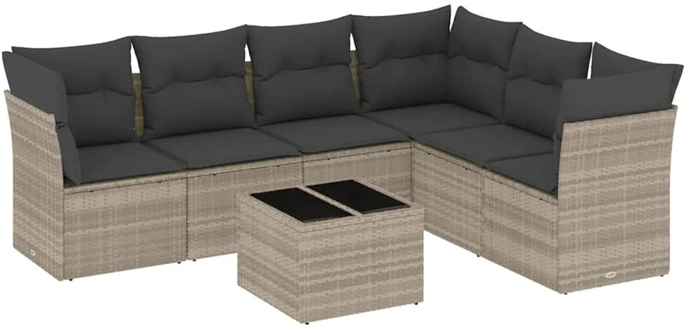 Sofa Sofos komplektas su pagalvėlėmis, 7 dalių, pilkas, poliratanas
