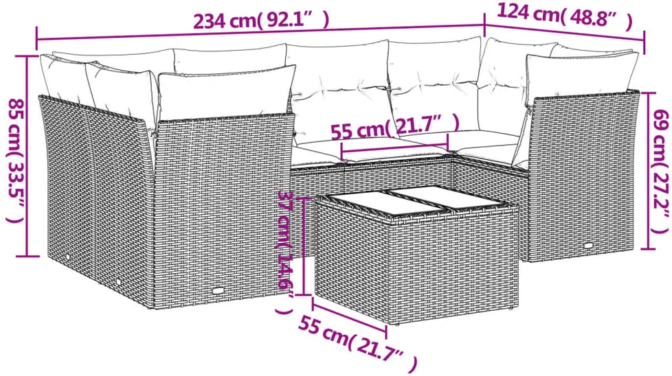 Sofa Sofos komplektas su pagalvėlėmis, 7 dalių, pilkas, poliratanas