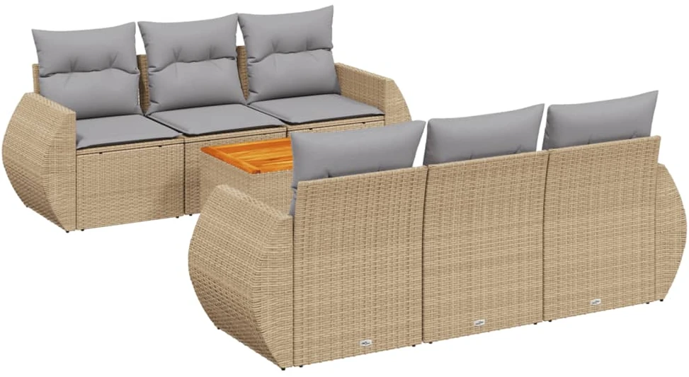 Sofa Sofos komplektas su pagalvėlėmis, 7 dalių, smėlio, poliratanas