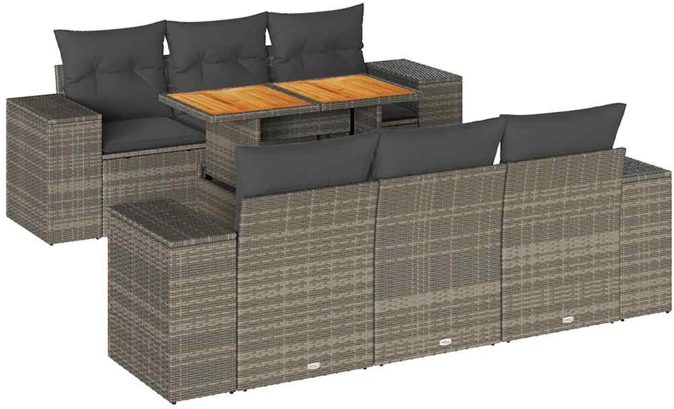 Sofa Sofos komplektas su pagalvėlėmis, 7 dalių, pilkas, poliratanas