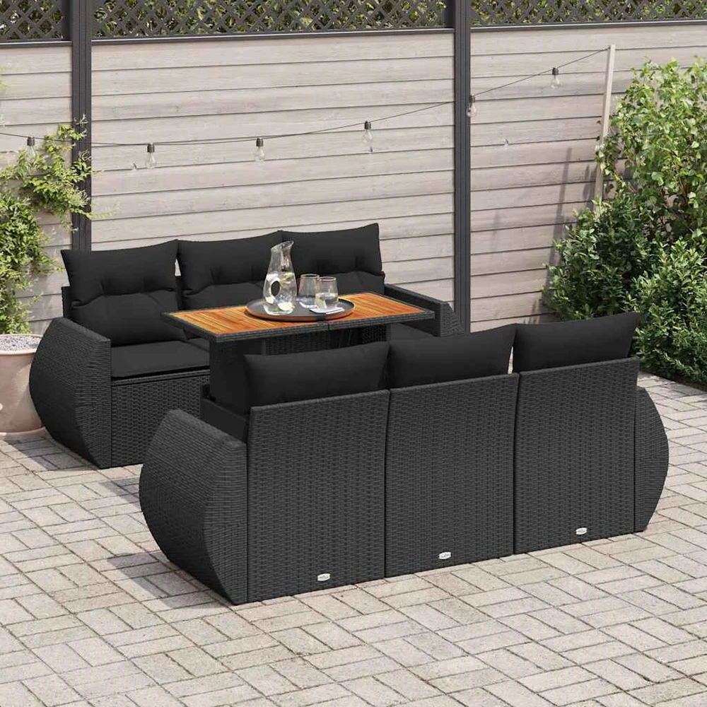 Sofa Sofos komplektas su pagalvėlėmis, 7 dalių, juodas, poliratanas