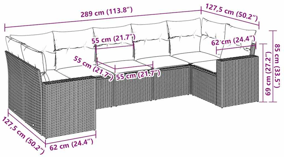 Lauko baldų komplektas Sofos komplektas su pagalvėlėmis, 7 dalių, rudas, poliratanas