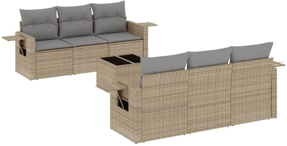 Sofa Sofos komplektas su pagalvėlėmis, 7 dalių, smėlio, poliratanas