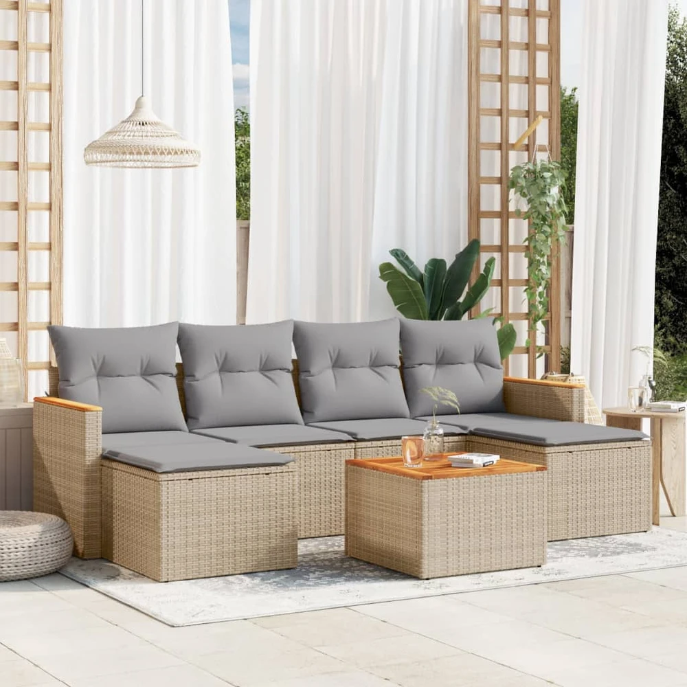 Sofa Sofos komplektas su pagalvėlėmis, 7 dalių, smėlio, poliratanas
