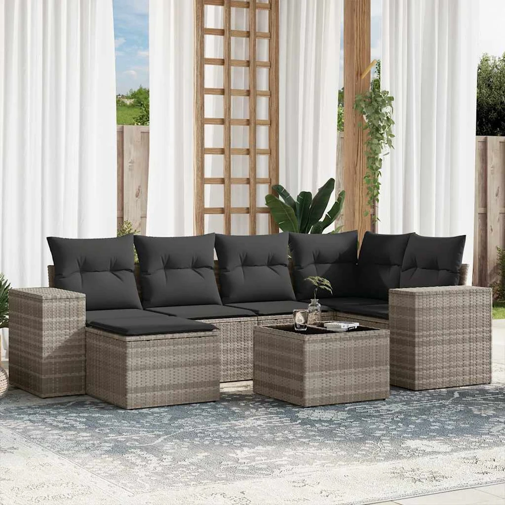 Sofa Sofos komplektas su pagalvėlėmis, 7 dalių, pilkas, poliratanas
