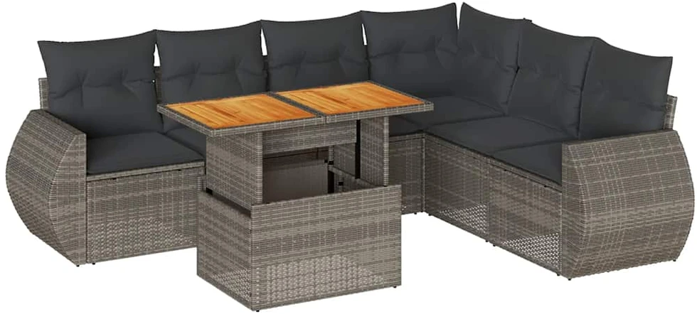 Sofa Sofos komplektas su pagalvėlėmis, 7 dalių, pilkas, poliratanas