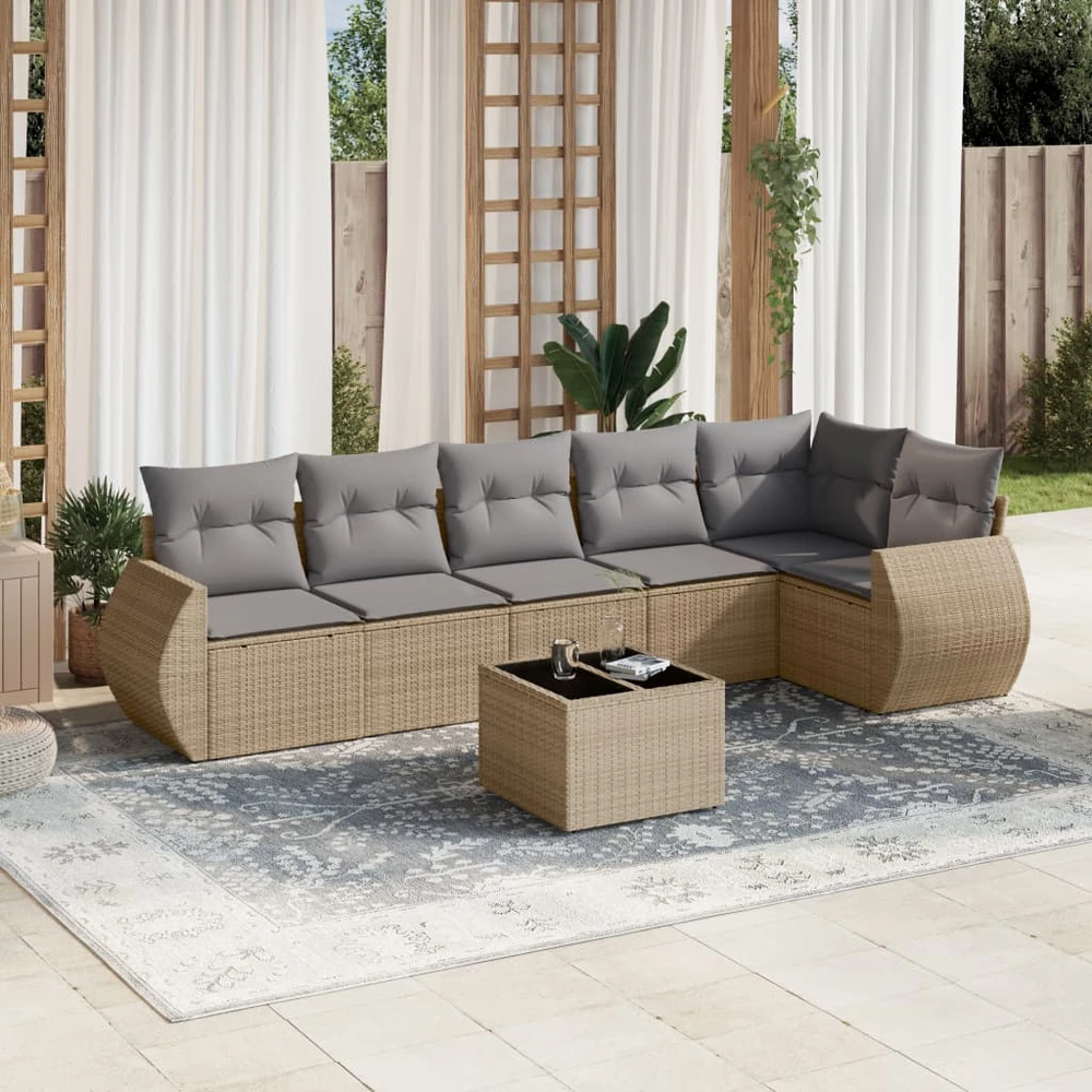 Sofa Sofos komplektas su pagalvėlėmis, 7 dalių, smėlio, poliratanas