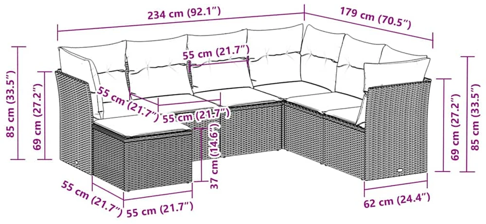 Sofa Sofos komplektas su pagalvėlėmis, 7 dalių, pilkas, poliratanas
