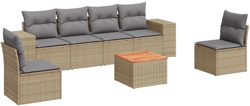 Sofa Sofos komplektas su pagalvėlėmis, 7 dalių, smėlio, poliratanas