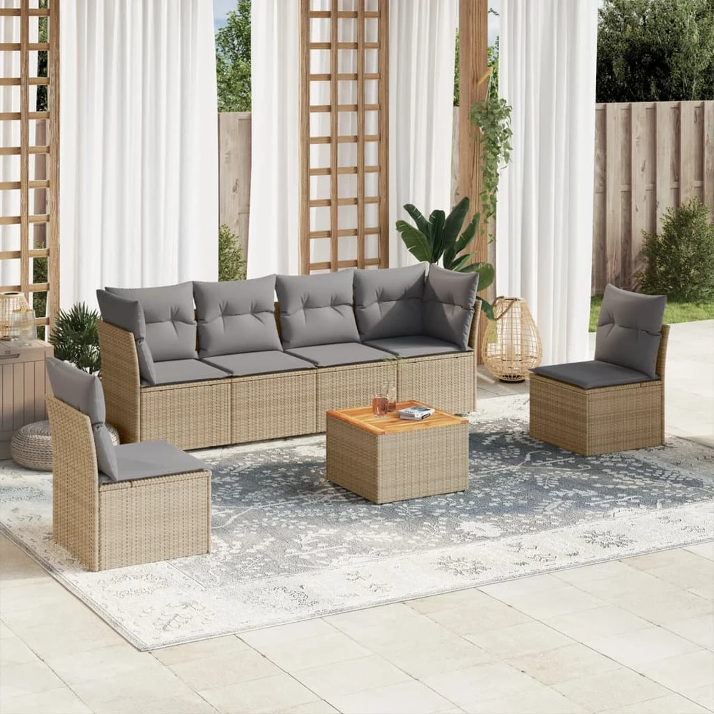 Sofa Sofos komplektas su pagalvėlėmis, 7 dalių, smėlio, poliratanas