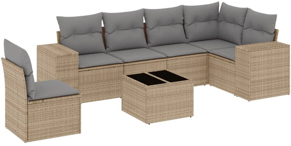 Sofa Sofos komplektas su pagalvėlėmis, 7 dalių, smėlio, poliratanas