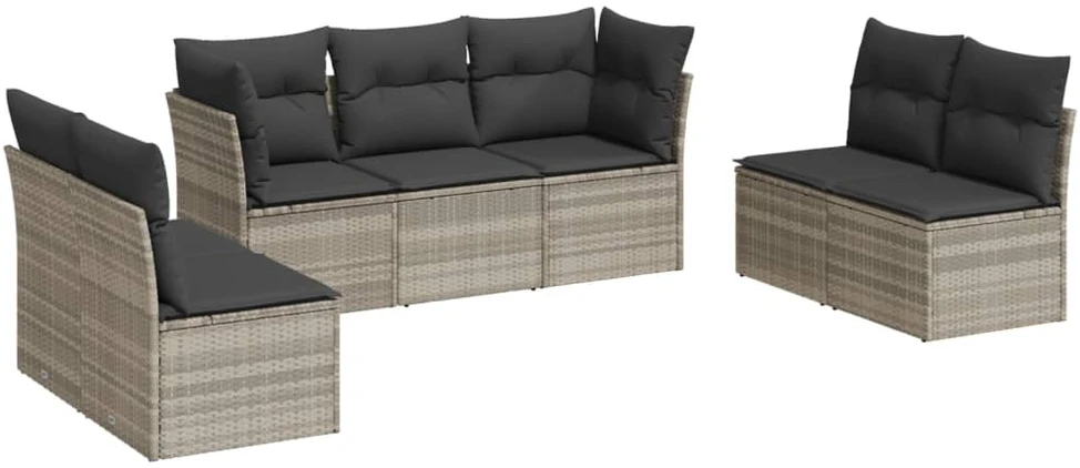 Sofa Sofos komplektas su pagalvėlėmis, 7 dalių, pilkas, poliratanas