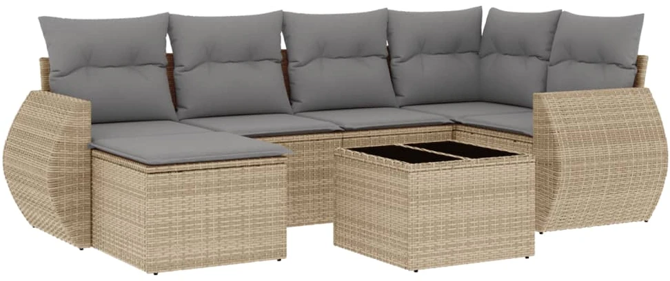 Sofa Sofos komplektas su pagalvėlėmis, 7 dalių, smėlio, poliratanas