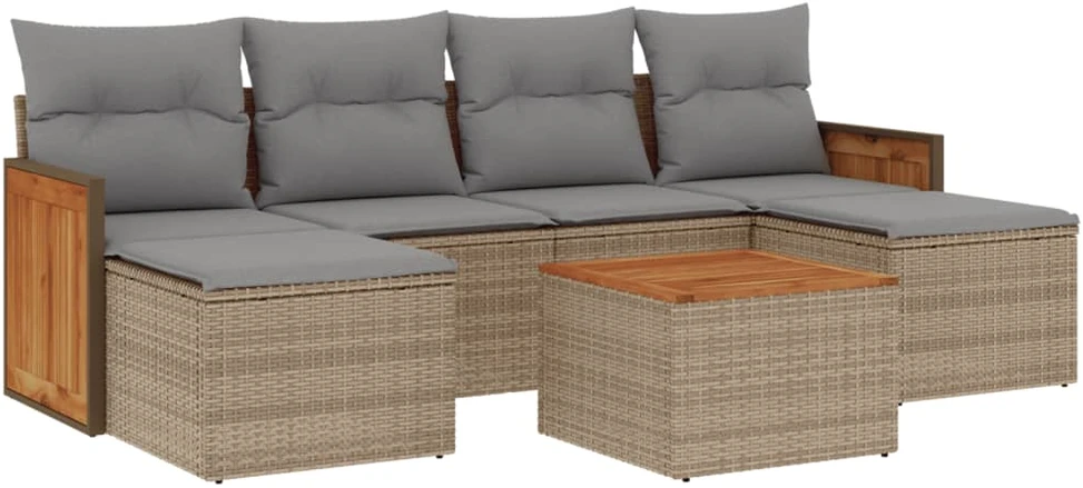 Sofa Sofos komplektas su pagalvėlėmis, 7 dalių, smėlio, poliratanas