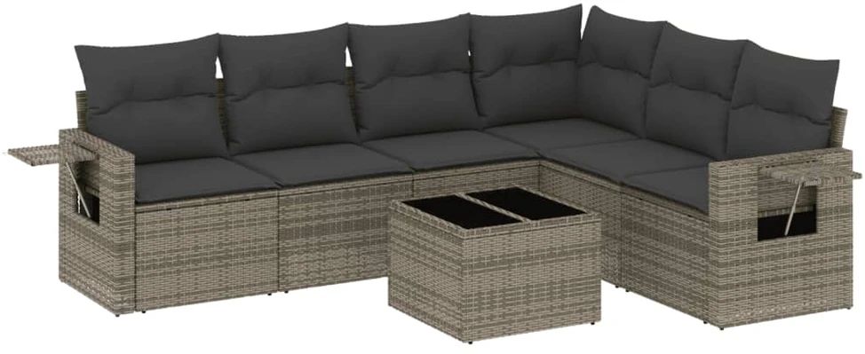 Sofa Sofos komplektas su pagalvėlėmis, 7 dalių, pilkas, poliratanas