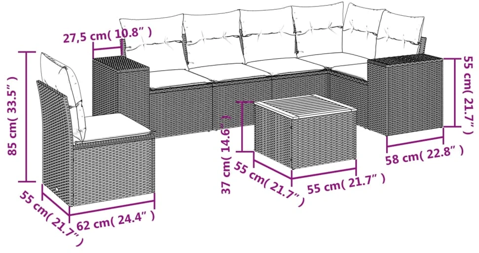 Sofa Sofos komplektas su pagalvėlėmis, 7 dalių, smėlio, poliratanas