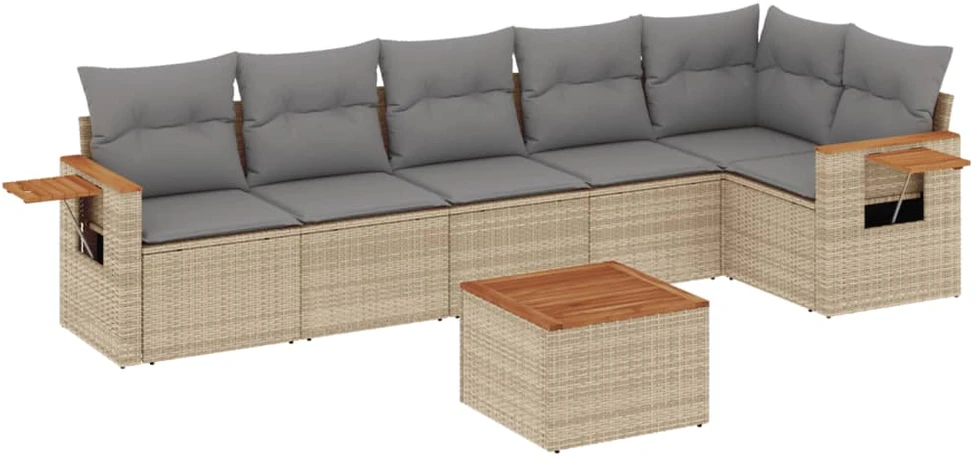 Sofa Sofos komplektas su pagalvėlėmis, 7 dalių, smėlio, poliratanas