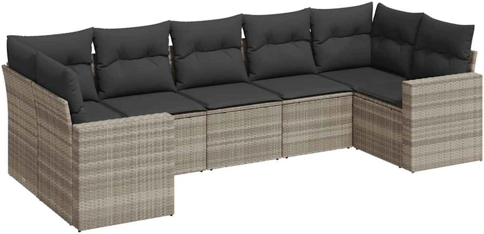 Sofa Sofos komplektas su pagalvėlėmis, 7 dalių, pilkas, poliratanas