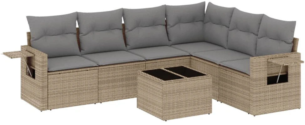 Sofa Sofos komplektas su pagalvėlėmis, 7 dalių, smėlio, poliratanas