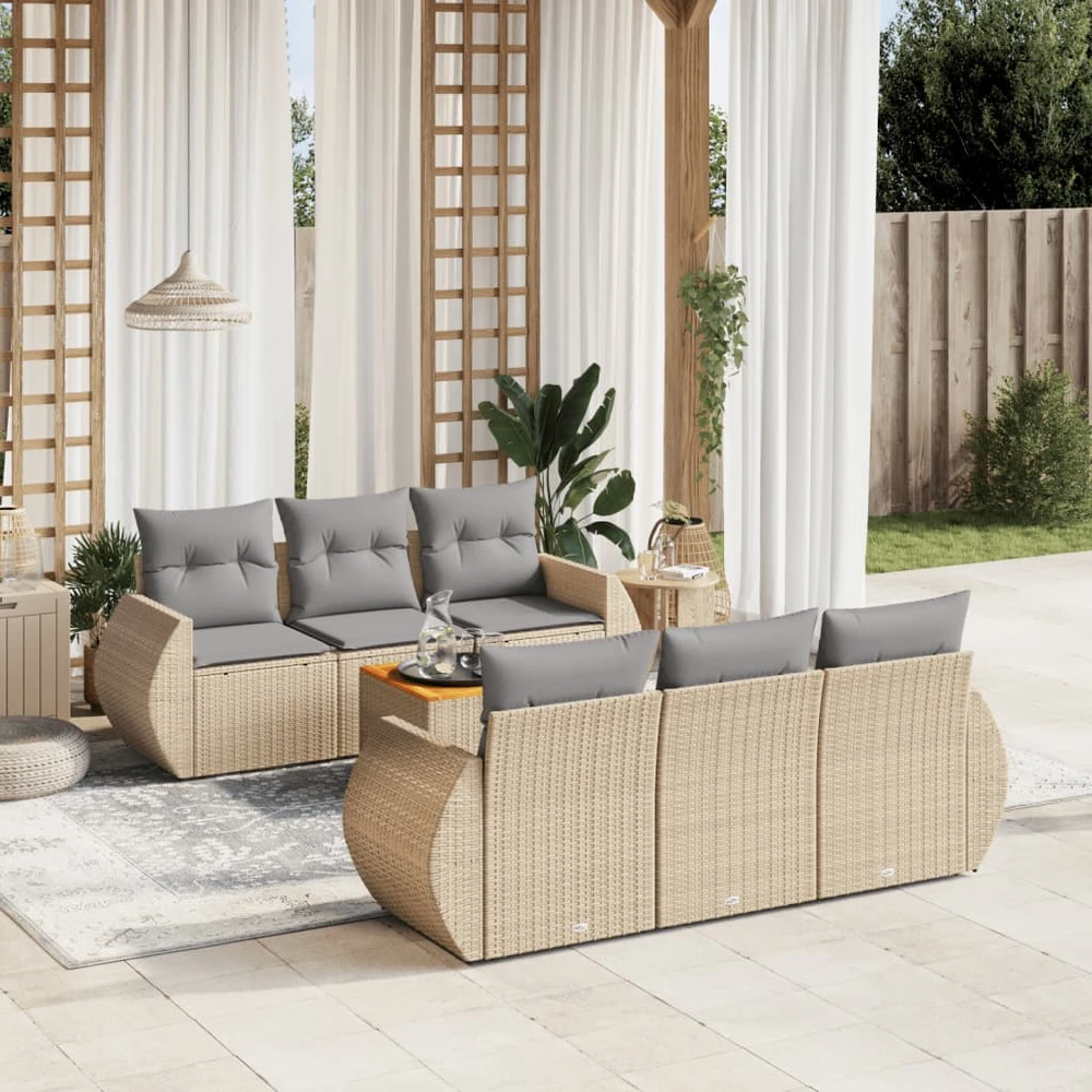 Sofa Sofos komplektas su pagalvėlėmis, 7 dalių, smėlio, poliratanas