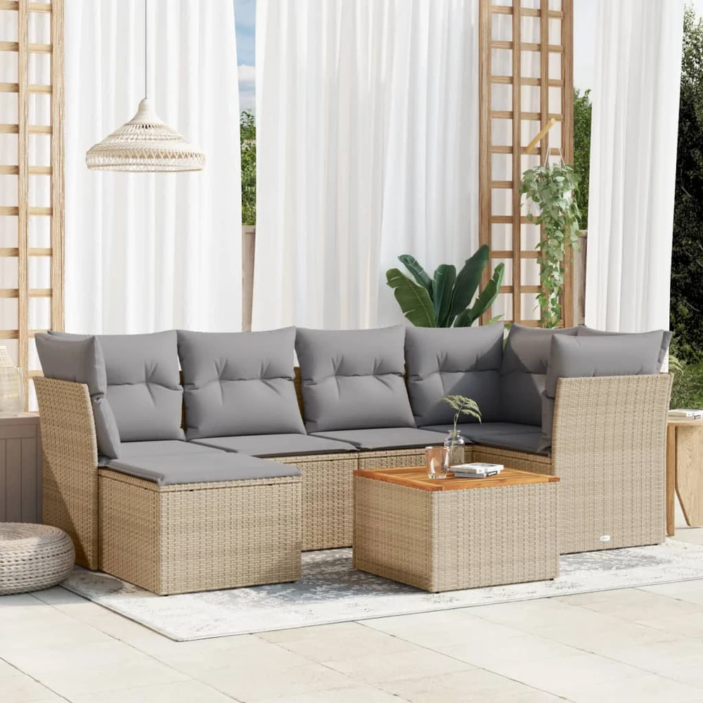 Sofa Sofos komplektas su pagalvėlėmis, 7 dalių, smėlio, poliratanas