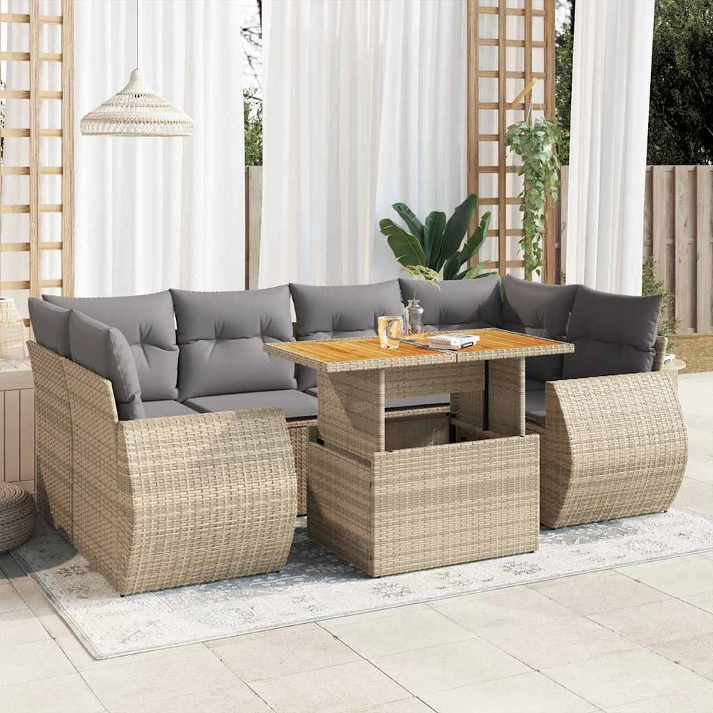 Sofa Sofos komplektas su pagalvėlėmis, 7 dalių, smėlio, poliratanas