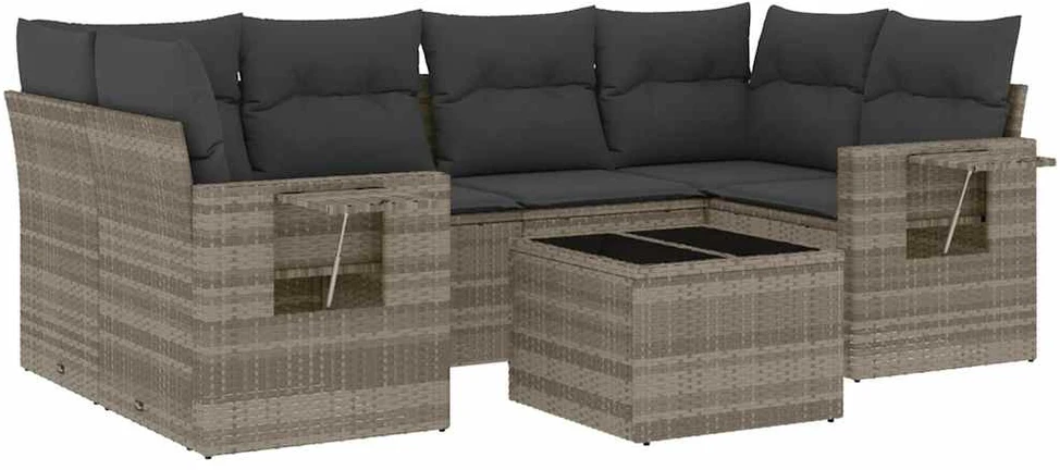Sofa Sofos komplektas su pagalvėlėmis, 7 dalių, pilkas, poliratanas