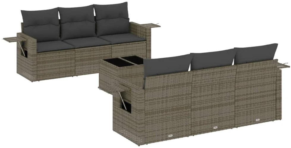 Sofa Sofos komplektas su pagalvėlėmis, 7 dalių, pilkas, poliratanas
