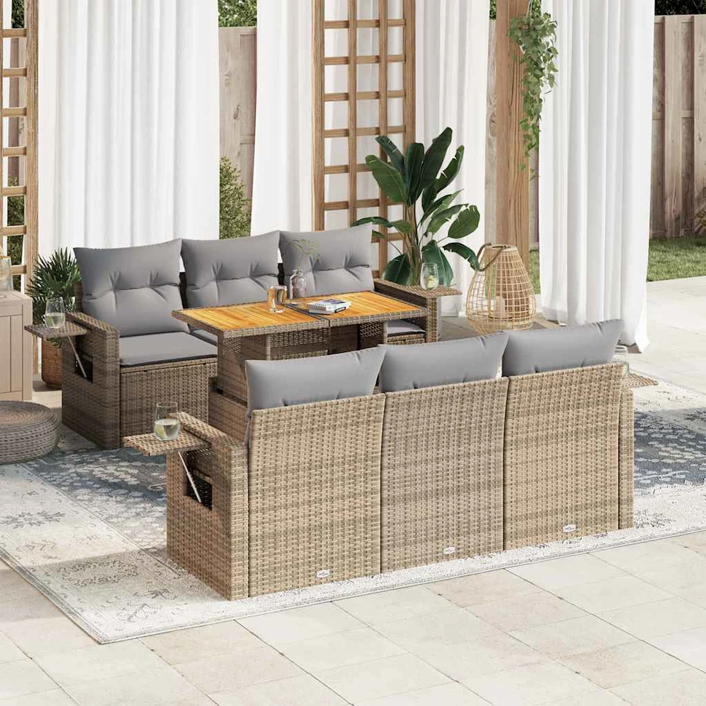 Sofa Sofos komplektas su pagalvėlėmis, 7 dalių, smėlio, poliratanas