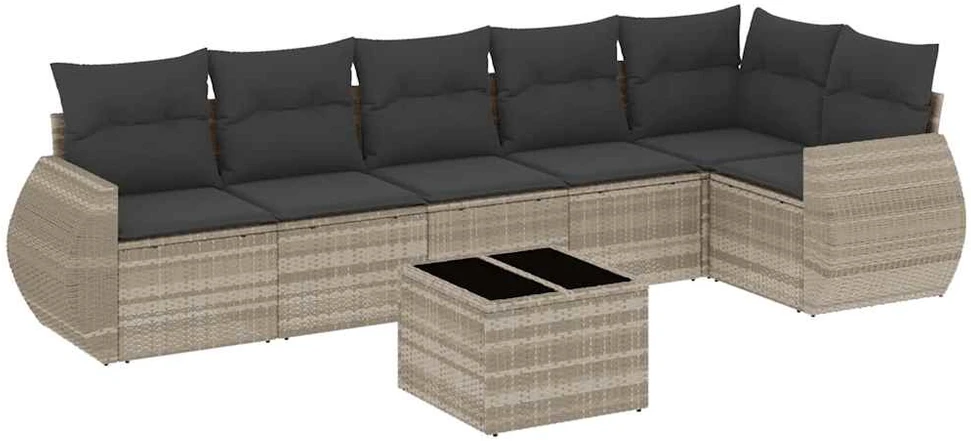Sofa Sofos komplektas su pagalvėlėmis, 7 dalių, pilkas, poliratanas