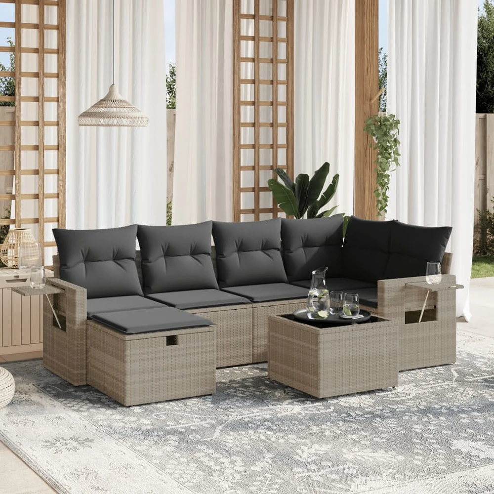Sofa Sofos komplektas su pagalvėlėmis, 7 dalių, pilkas, poliratanas