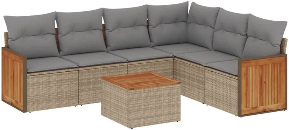 Sofa Sofos komplektas su pagalvėlėmis, 7 dalių, smėlio, poliratanas