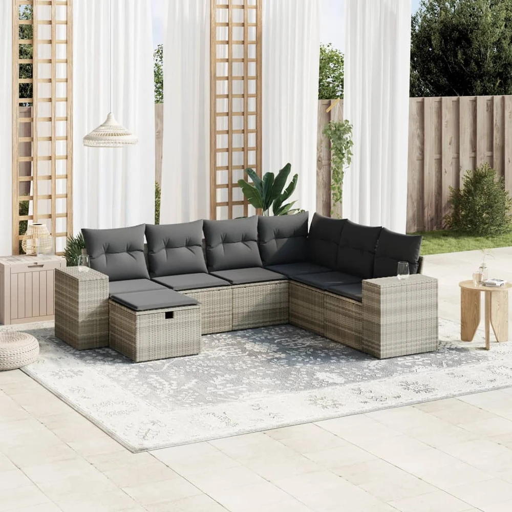 Sofa Sofos komplektas su pagalvėlėmis, 7 dalių, pilkas, poliratanas
