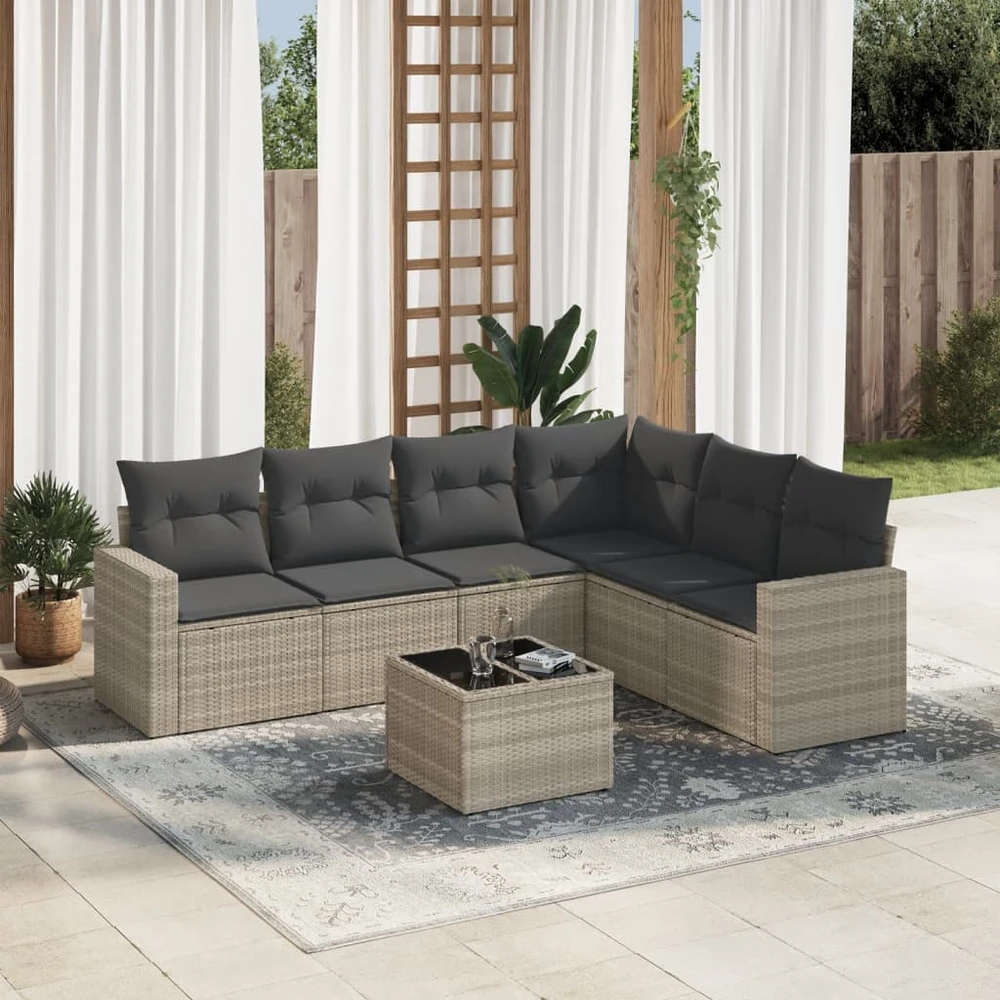 Sofa Sofos komplektas su pagalvėlėmis, 7 dalių, pilkas, poliratanas