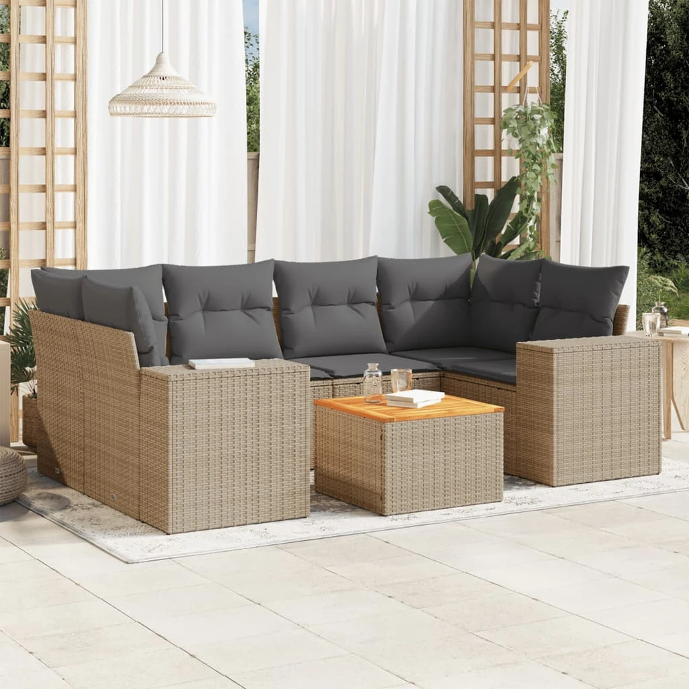 Sofa Sofos komplektas su pagalvėlėmis, 7 dalių, smėlio, poliratanas