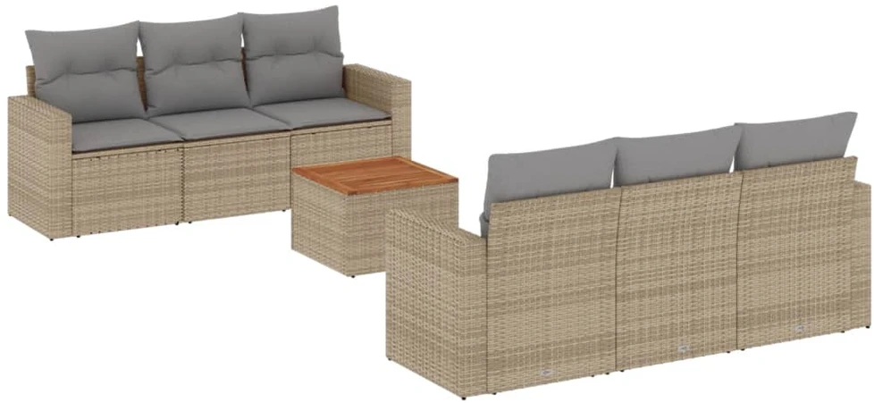 Sofa Sofos komplektas su pagalvėlėmis, 7 dalių, smėlio, poliratanas