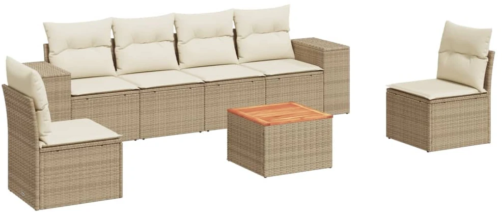 Sofa Sofos komplektas su pagalvėlėmis, 7 dalių, smėlio, poliratanas