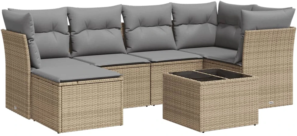Sofa Sofos komplektas su pagalvėlėmis, 7 dalių, smėlio, poliratanas
