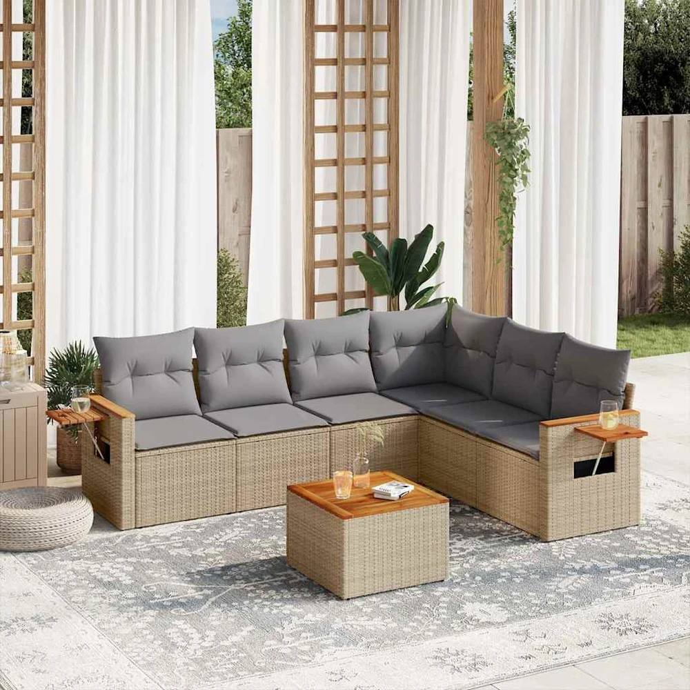 Sofa Sofos komplektas su pagalvėlėmis, 7 dalių, smėlio, poliratanas