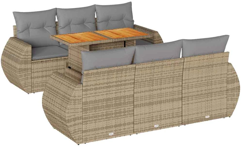 Sofa Sofos komplektas su pagalvėlėmis, 7 dalių, smėlio, poliratanas