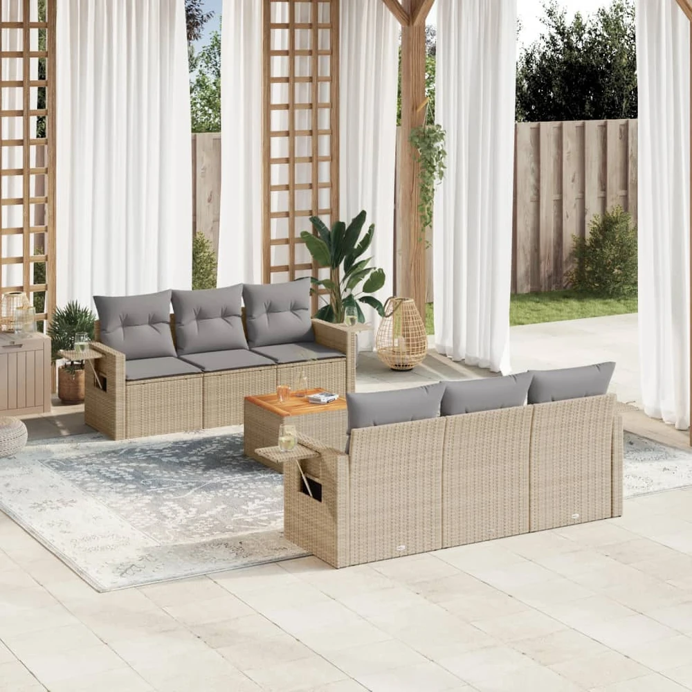 Lauko baldų komplektas Sofos komplektas su pagalvėlėmis, 7 dalių, smėlio, poliratanas