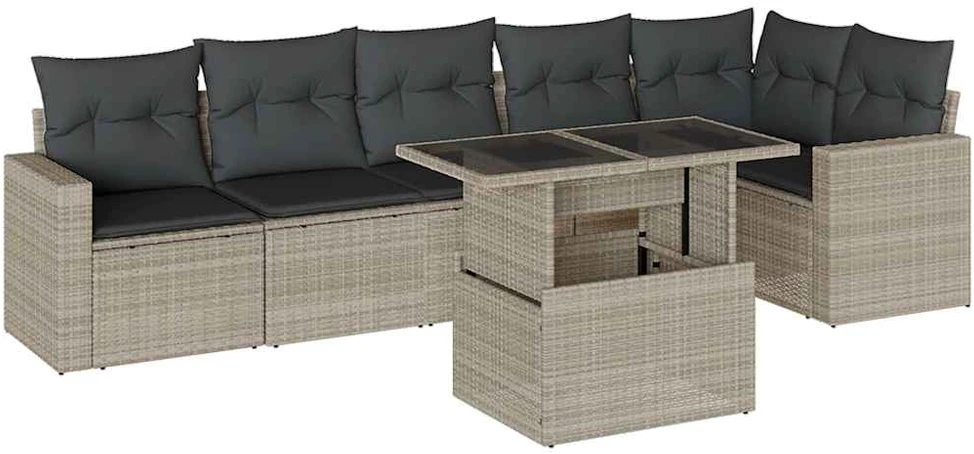 Sofa Sofos komplektas su pagalvėlėmis, 7 dalių, pilkas, poliratanas