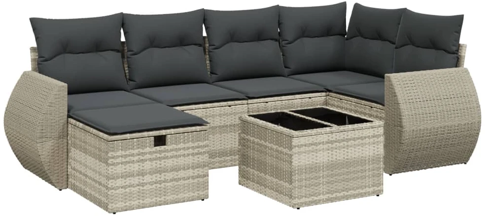 Sofa Sofos komplektas su pagalvėlėmis, 7 dalių, pilkas, poliratanas