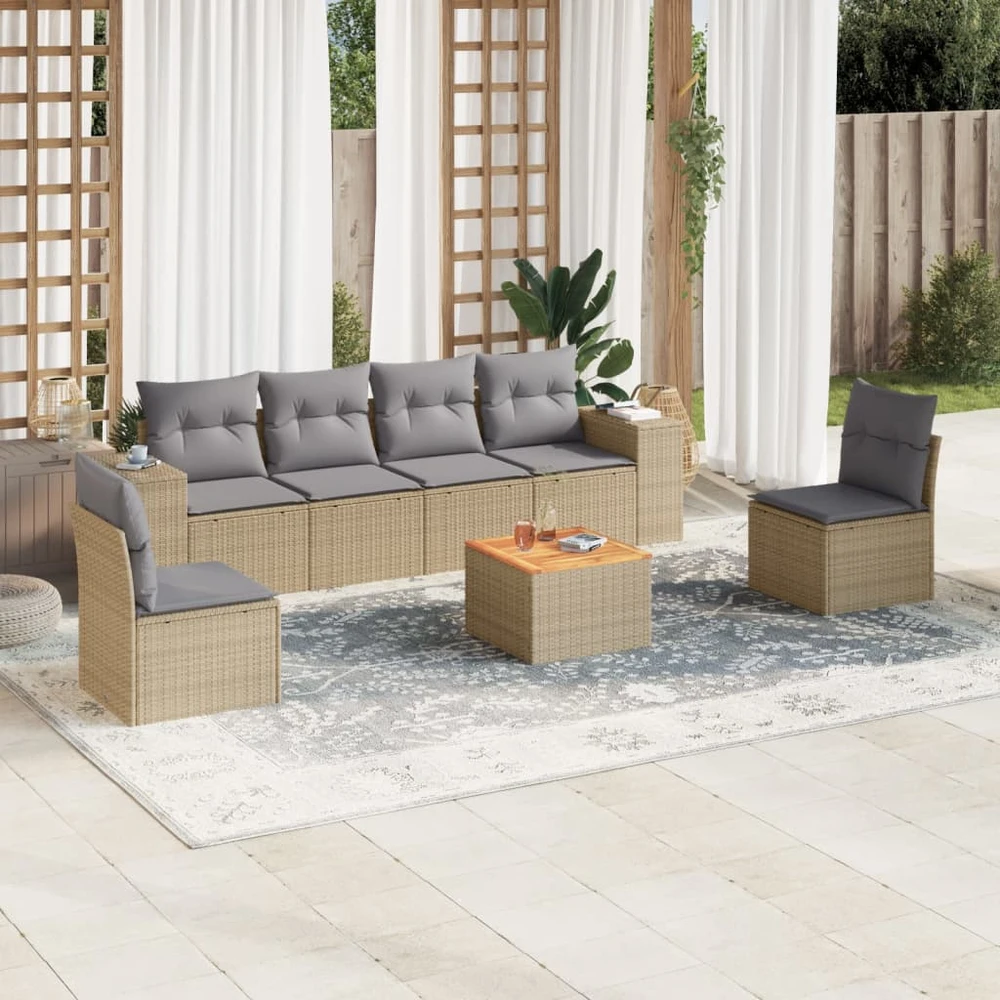 Sofa Sofos komplektas su pagalvėlėmis, 7 dalių, smėlio, poliratanas