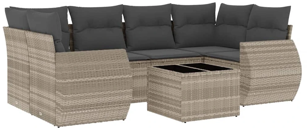 Sofa Sofos komplektas su pagalvėlėmis, 7 dalių, pilkas, poliratanas